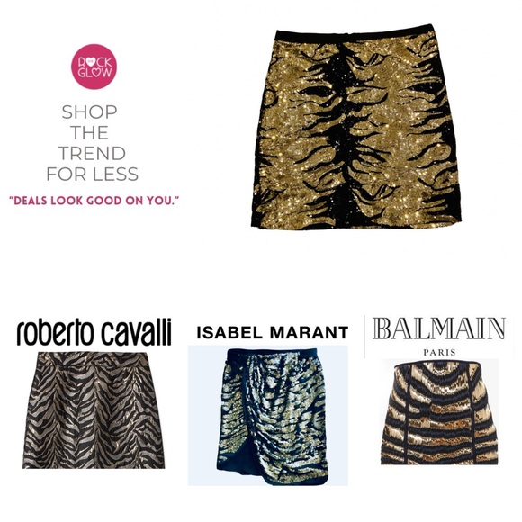 BLACK COLLECTION Mini Skirt Black Gold Tiger Print Celebrity Luxury Style - Picture 2 of 14